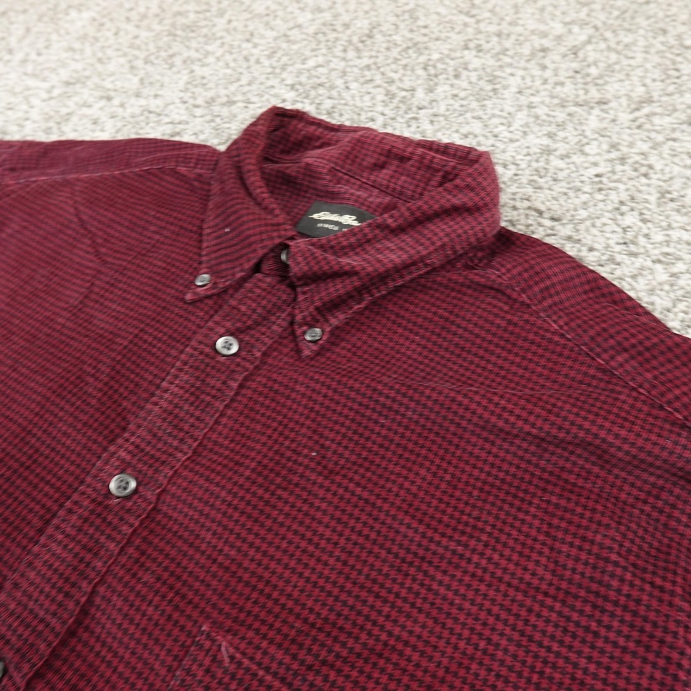 Eddie Bauer Shirt Mens XLT Red Black Houndstooth Flannel Long Sleeve Button Up
